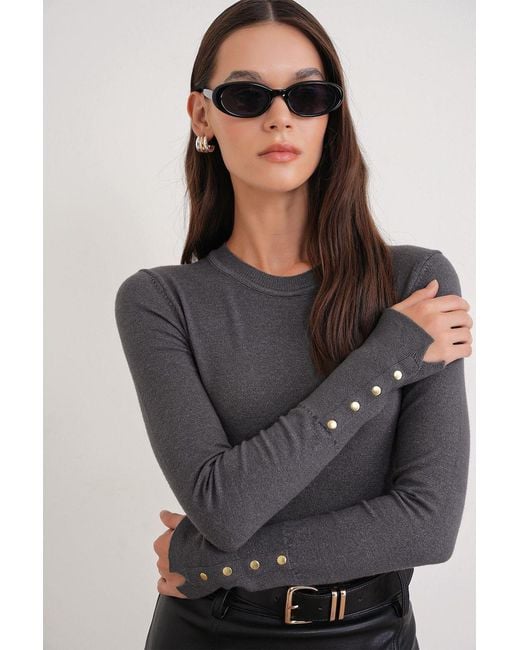 MixRay Gray Crew Neck Knit Sweater
