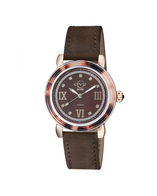 Gv2 Brown Marsala Tortoise Swiss Quartz Mother Of Pearl Dial Two Tone Ss/Ip Rg Bracelet Watch Stainless Steel