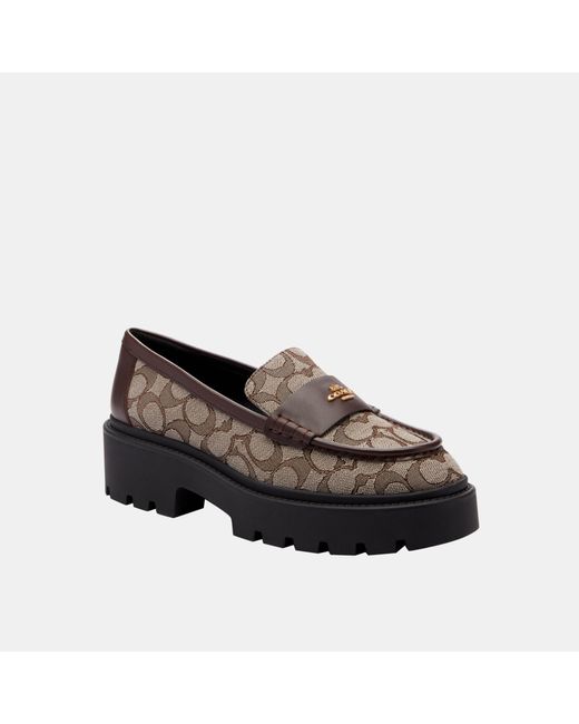 COACH Black Lucy Lug Sole Signature Jacquard Loafer