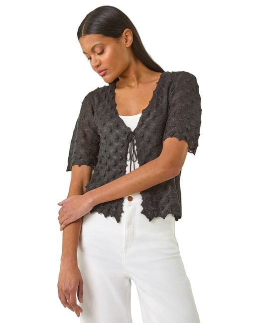 Roman Black Textured Tie Front Shrug