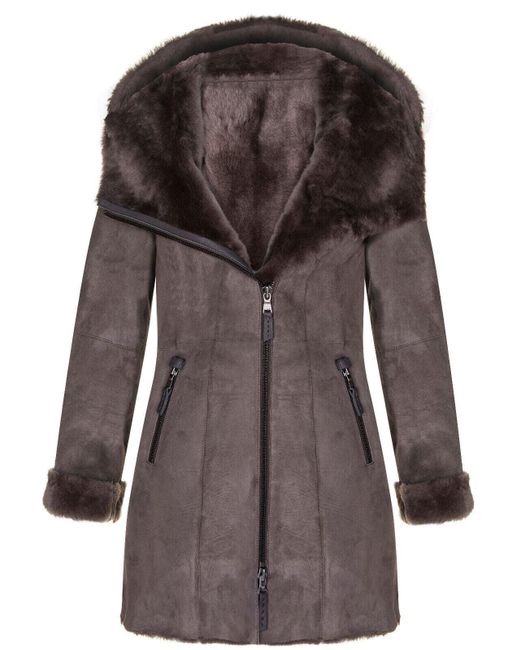Infinity Leather Brown Merino Sheepskin Hooded Coat-Antioch