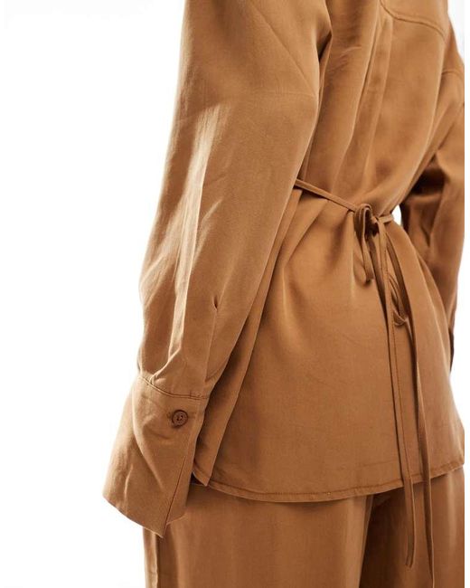 ASOS Brown Wrap Tie Shirt Co-Ord