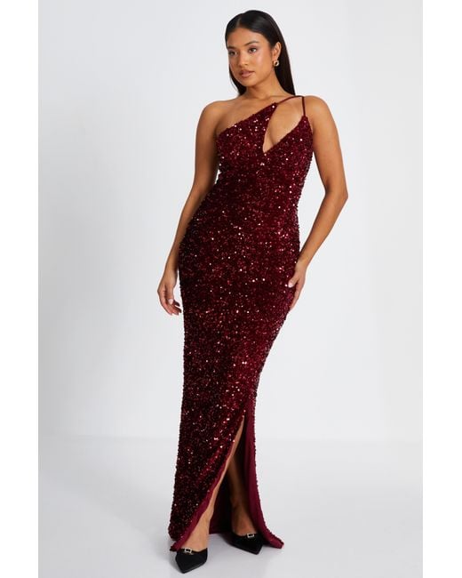 Quiz Red Petite Dark Sequin Maxi Dress