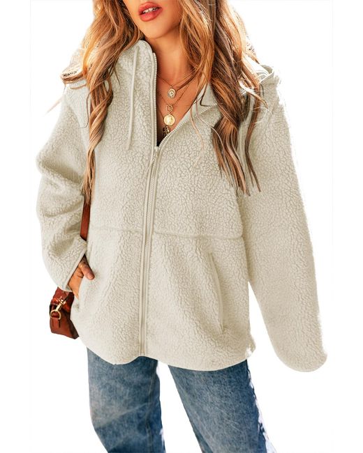 Azura Exchange Natural Sherpa Fleece Jacket With Hood