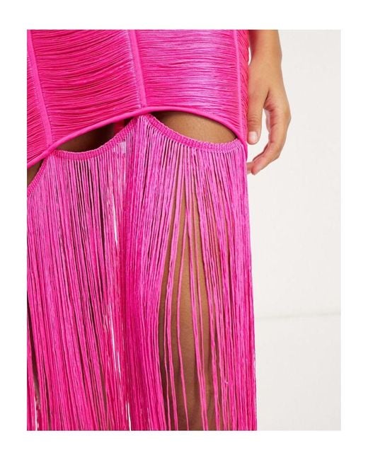 ASOS Pink Fringe Shift Midi Dress With Cut Out Detail