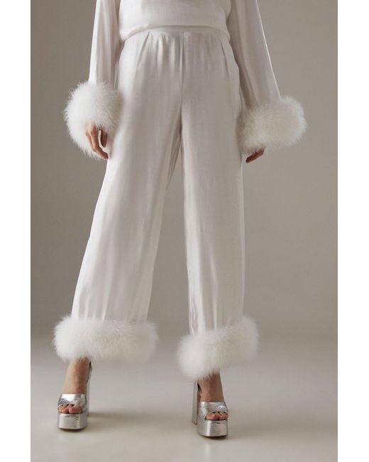 Warehouse Gray Premium Iridescent Feather Cuff Wide Leg Trousers