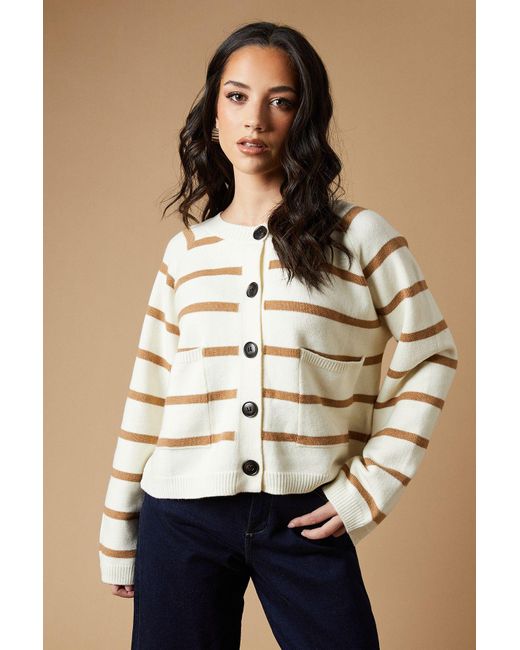 Oasis Natural Striped Pocket Front Cardigan