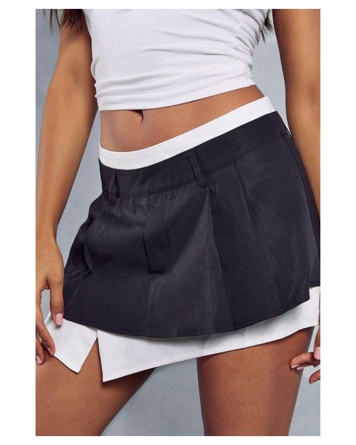 MissPap Blue Contrast Underlayer Pleated Mini Skirt