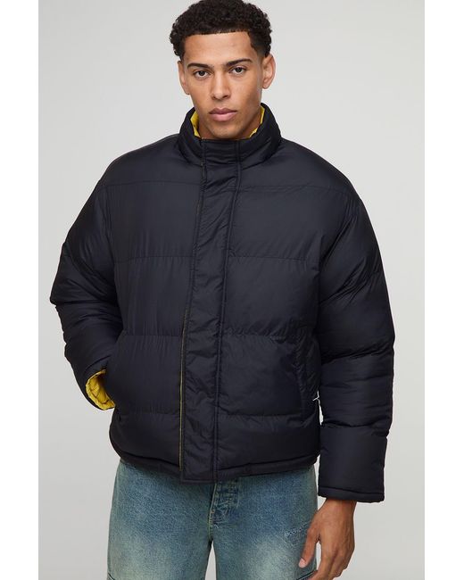 BoohooMAN Blue Regular Fit Reversible Colours Panelled Funnel Neck Puffer Jacket for men