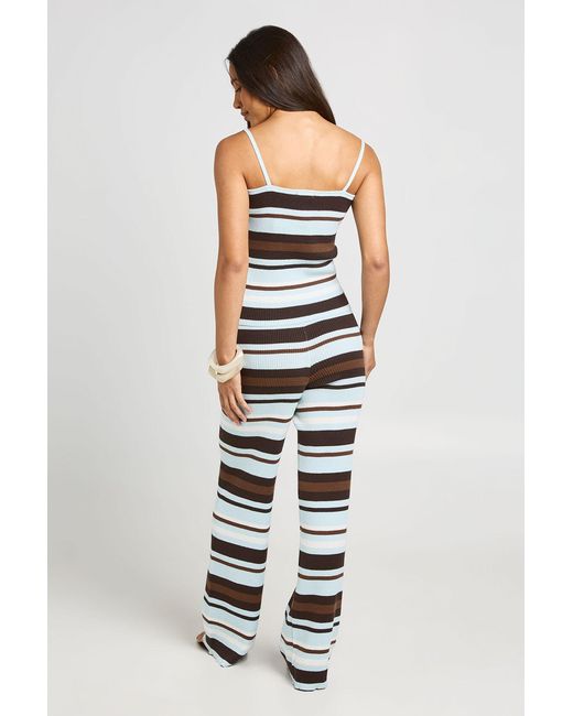 Boohoo White Rib Knit Stripe Top And Wide Leg Trouser Co-Ord