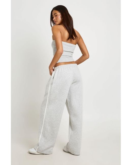 Boohoo White Ribbed Bandeau Top And Striped Jogger Tracksuit