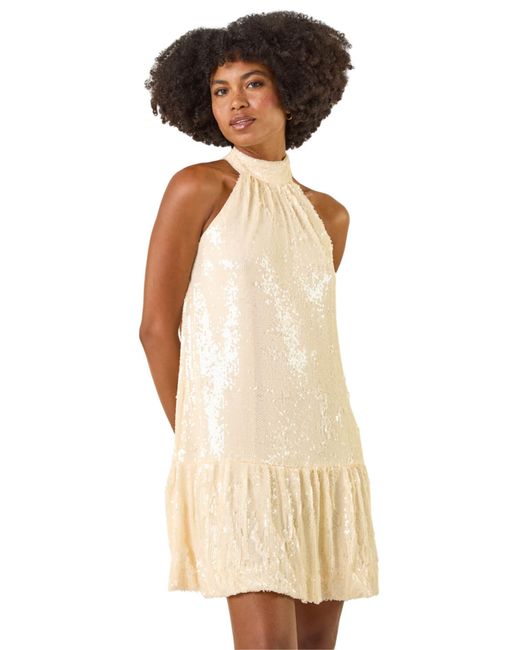 Roman Natural Sequin Bow Back Dress