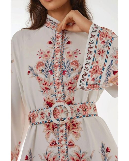 Hiccup Multicolor Printed Long Sleeve Maxi Dress With Belt