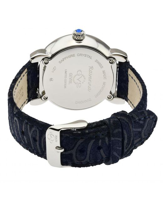 Gv2 Blue Ravenna Swiss Quartz Diamond Mother Of Pearl Dial Suede Embossed Watch Leather