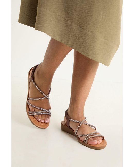 Good for the Sole Natural Tippie Diamante Trim Comfort Flat Sandals