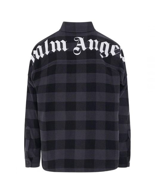Palm Angels Blue Curved Logo Checked Shirt for men