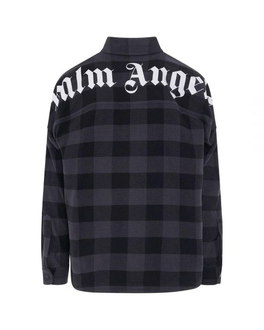 Palm Angels Blue Curved Logo Checked Shirt for men