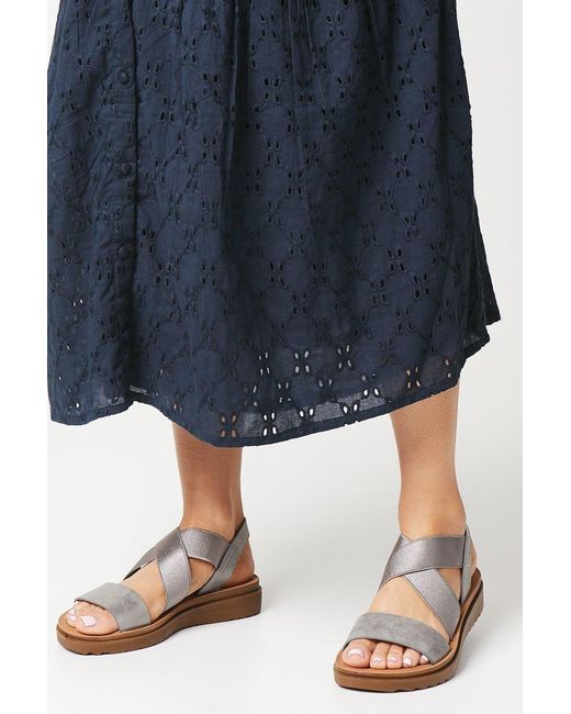 Good for the Sole Blue Wide Fit Ana Comfort Elastic Cross Strap Low Wedge Sandals