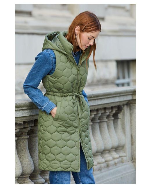 Threadbare Blue 'crush' Onion Quilted Longline Gilet With Adjustable Waist