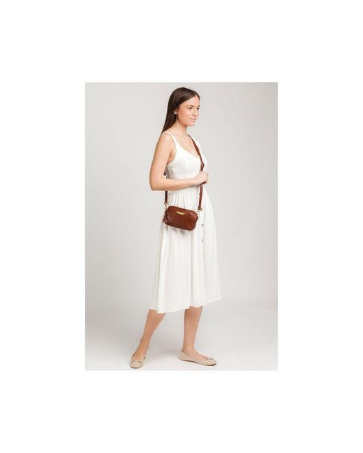 Pure Luxuries Brown 'Donatella' Italian Tan Vegetable-Tanned Leather Cross Body Clutch Bag