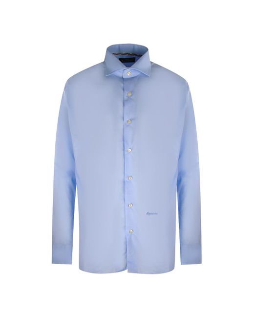 Aquascutum Blue Plain Branded Logo Long Sleeve Shirt Cotton for men