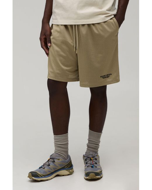 BoohooMAN Natural Baggy Fit Printed Mesh Jersey Short for men