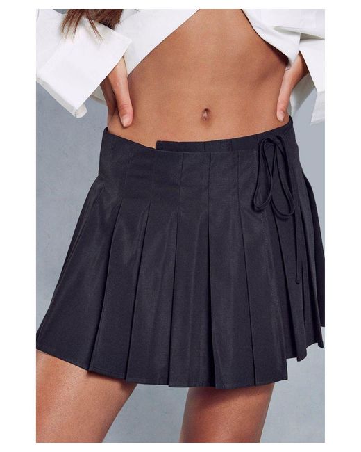 MissPap White Tie Detail Pleated Woven Mini Skirt
