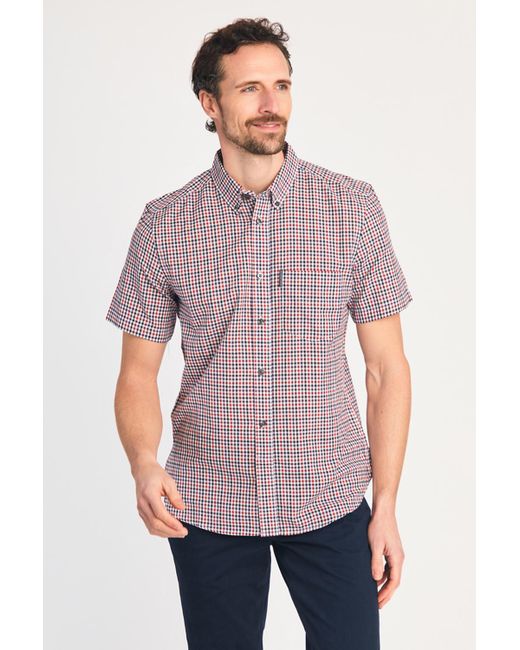 French Connection Purple Cotton Short Sleeve Gingham Chest Pocket Shirt for men