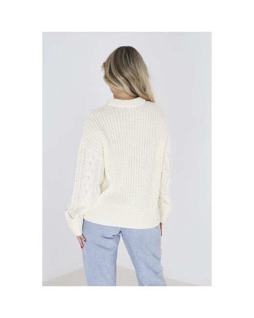 Brave Soul White 'Tahlio' Crew Neck Cable Knit Jumper