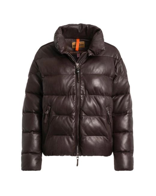 Parajumpers Brown Pia Leather Obsidian Padded Jacket Lambskin