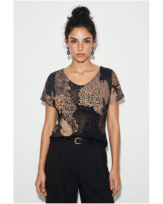 Bianco Lucci Black Abstract Print V-Neck T-Shirt
