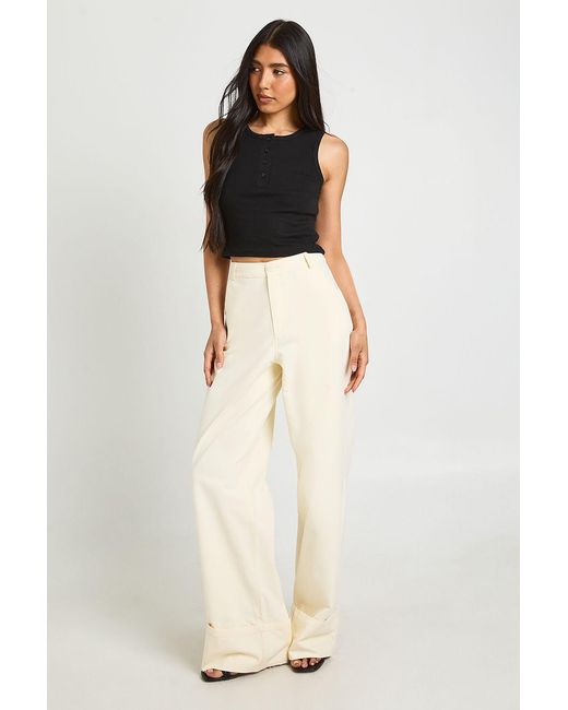 Boohoo Multicolor Tall Turn Up Hem Twill Wide Leg Trousers