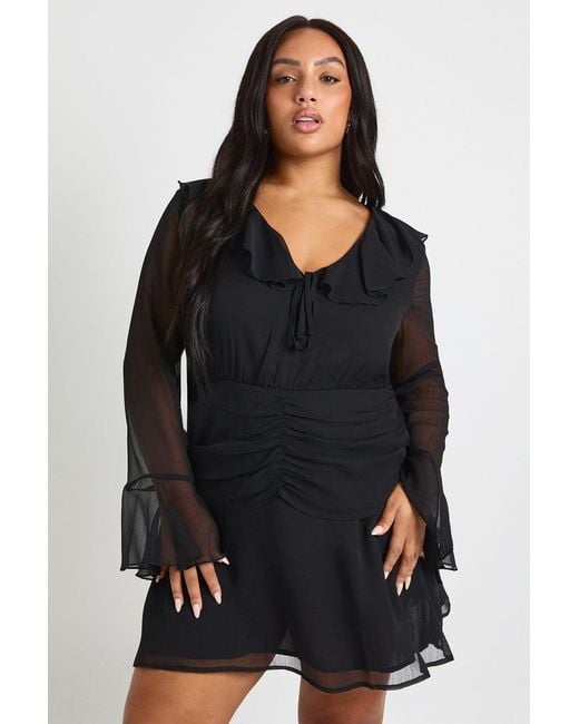Boohoo Black Plus Chiffon Ruched Waist Skater Dress