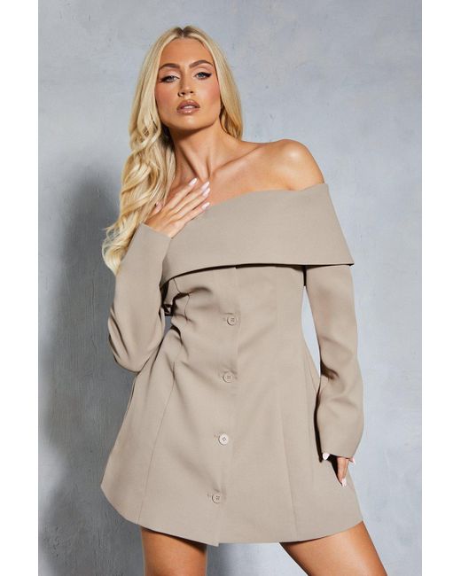 MissPap Gray Tailored Bardot Blazer Mini Dress