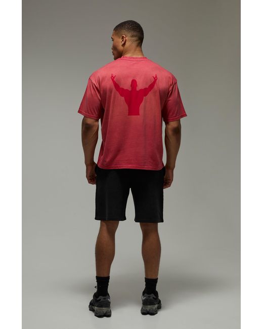 BoohooMAN Red One More Rep Washed Oversized T-Shirt for men