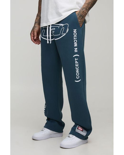 BoohooMAN Blue Tall Baggy Fit Extended Drawcord Print Joggers for men