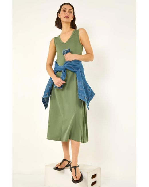 Roman Blue Sleeveless V-Neck Midi Dress