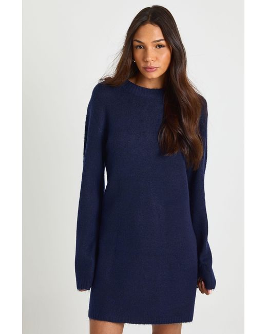 Boohoo Blue Tall Crew Neck Flared Sleeve Knitted Mini Dress