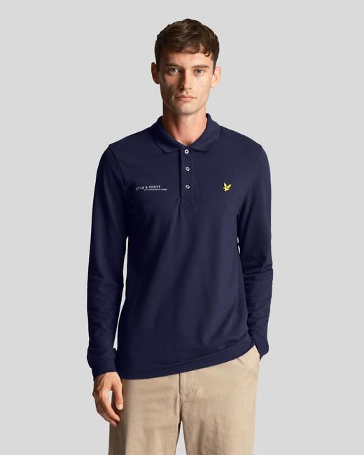 Lyle & Scott Blue Long Sleeve Polo Shirt With Matching Print for men