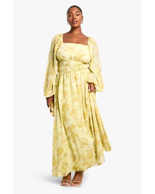 Boohoo Metallic Plus Elasticated Square Neck Maxi Dress