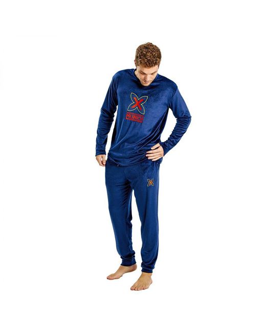 Munich Blue Long Sleeve Velvet Pajamas Mudp0450 for men