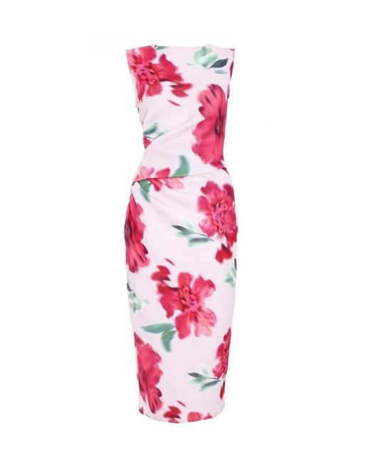 Quiz Pink Floral Ruched Midi Dress