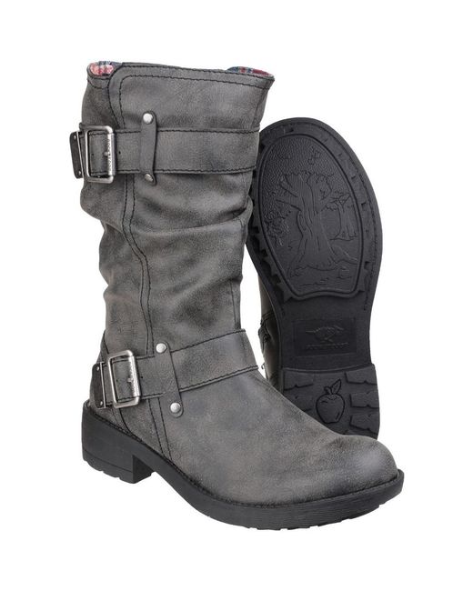 Rocket Dog Gray Ladies Trumble Zip Up Faux Leather Mid Calf Boots