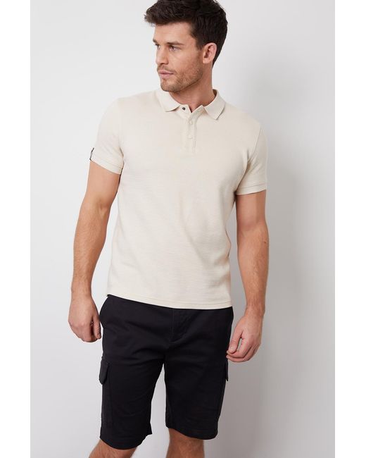 Threadbare White 'Caswell' Ottoman Rib Textured Cotton Polo Shirt for men