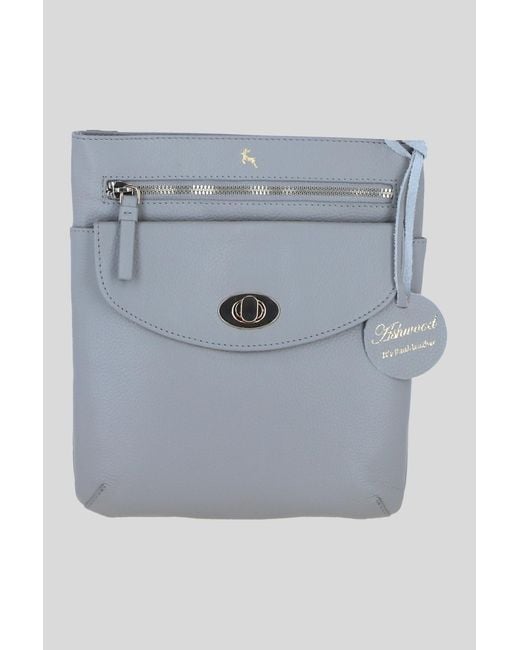 Ashwood Leather Gray Flat Crossbody Bag With Adjustable Strap