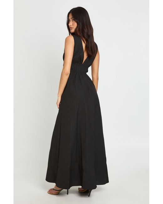 Boohoo Black Deep V Front Tie Maxi Skater Dress