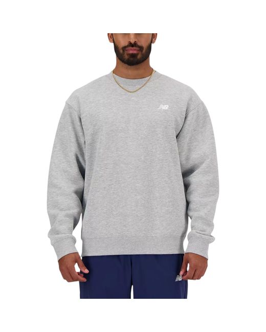 New Balance Gray Fleece Sweatshirt Embroidered Logo Pullover Relaxed Fit Jumper for men