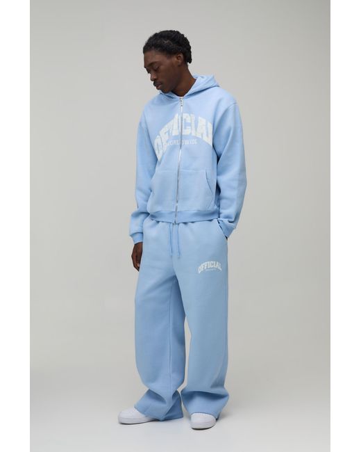 BoohooMAN Blue Oversized Boxy Official Zip Through Hooded Tracksuit for men
