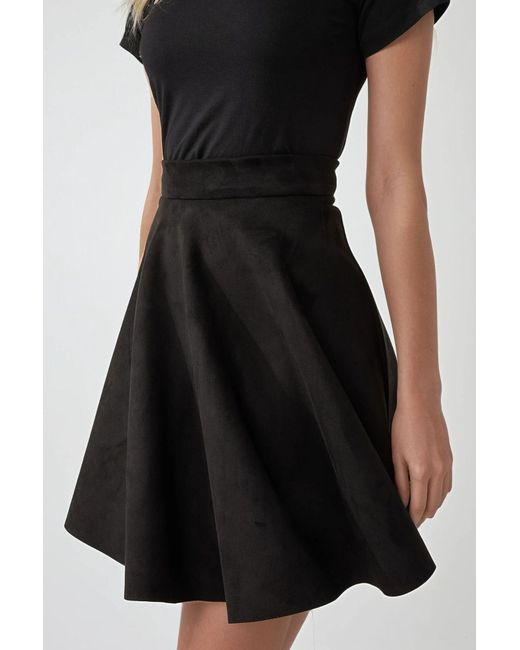 Hiccup Black Elegant High Waist Suede Mini Skirt