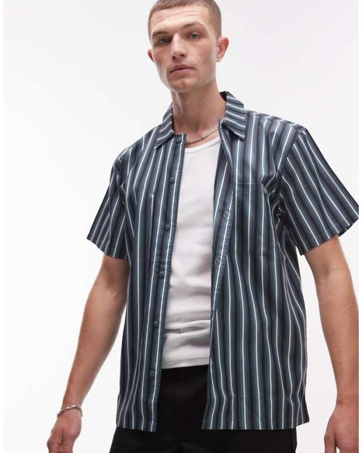 Dickies Blue Multi Stripe Short Sleeve Work Shirt for men